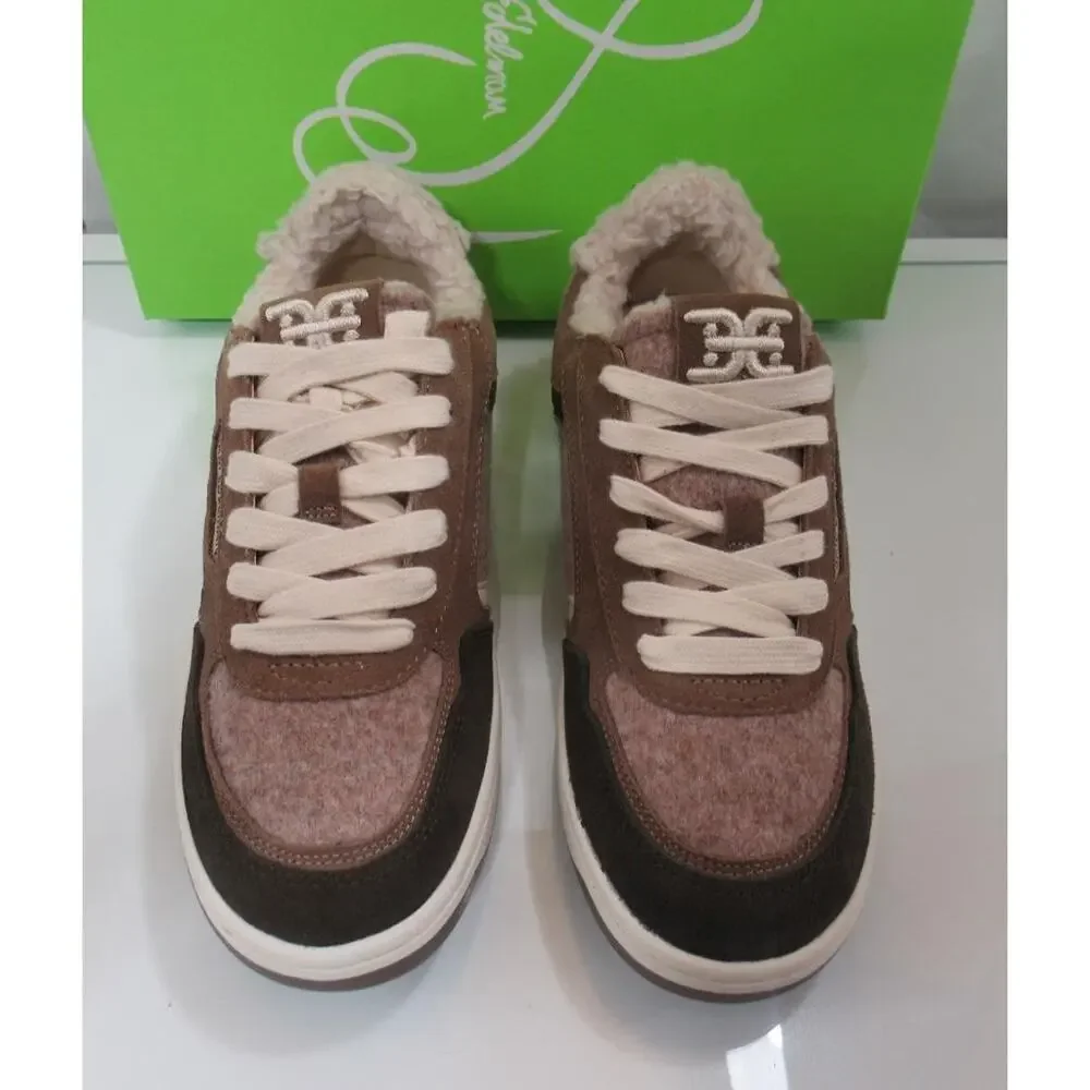 Women's Shoes Sam Edelman Harper Cozy Lace Up Sneakers Taupe Fabric Size 7